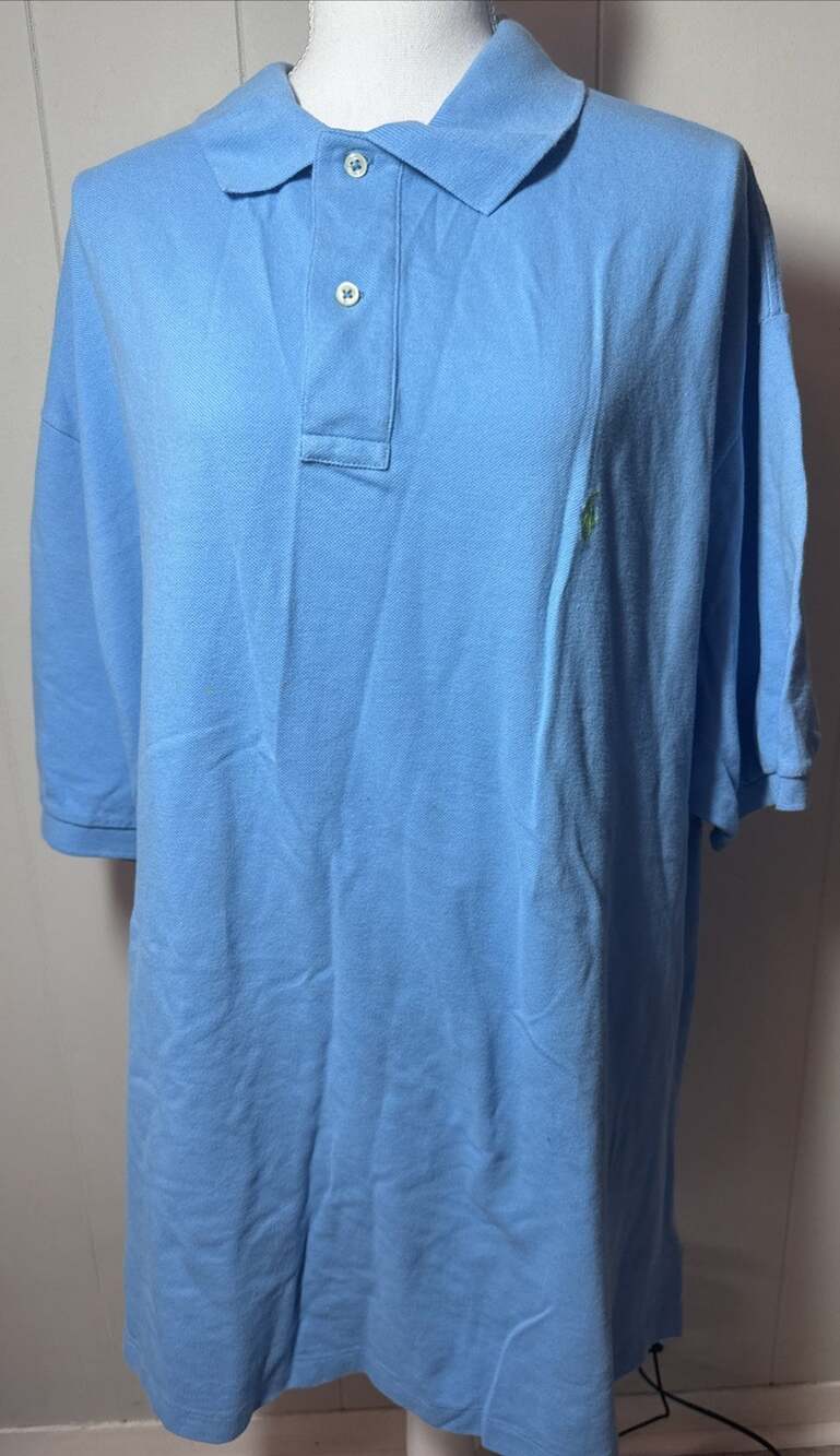 VTG Polo Ralph Lauren Men’s XXL Blue Solid Cotton Polo Shirt GG